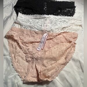 Victoria secret 3 pack panties- white, black, and pink size Small